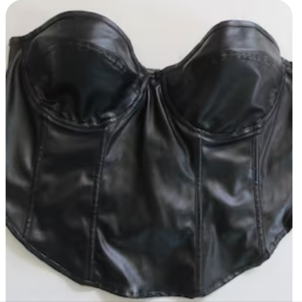 Sexy Black faux leather boned corset lacing bustier corset plus 2XL NWOT - Picture 9 of 16